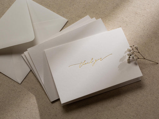 Gold Embossed Folded Card w/ Envelope (TY1) - 4.5 x 6.25 Modern Minimalist Stationery Set Thank You Letter Notes Engagement Wedding Shower