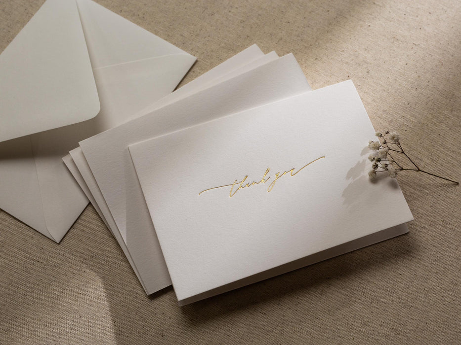 Gold Embossed Folded Card w/ Envelope (TY1) - 4.5 x 6.25 Modern Minimalist Stationery Set Thank You Letter Notes Engagement Wedding Shower