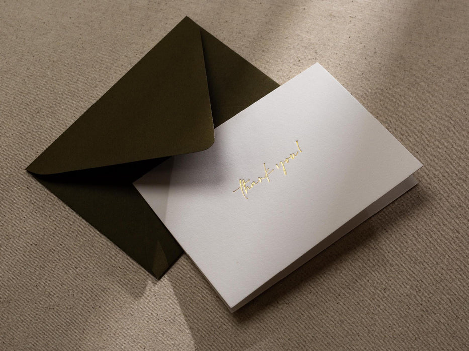Gold Embossed Folded Card w/ Envelope (TY2) - 4.5 x 6.25 Simple Stationery Foil Pressed Letter Set Cursive Thank You Letter Business Wedding
