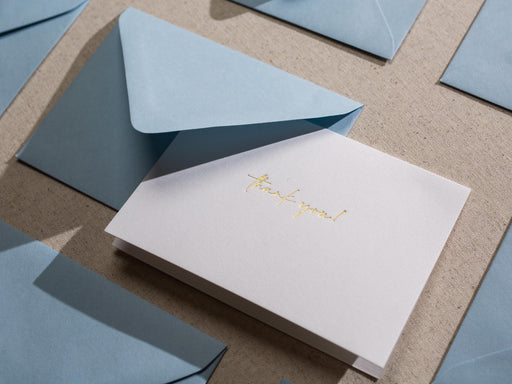 Gold Embossed Folded Card w/ Envelope (TY2) - 4.5 x 6.25 Classic Stationery Foil Pressed Letter Set Thank You Note Wedding Bridal Shower