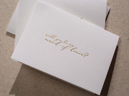 Gold Embossed Folded Card w/ Envelope (Maid) - Will You Be My Maid Of Honor Proposal Card Bridesmaid Wedding Stationery Thank You Letter