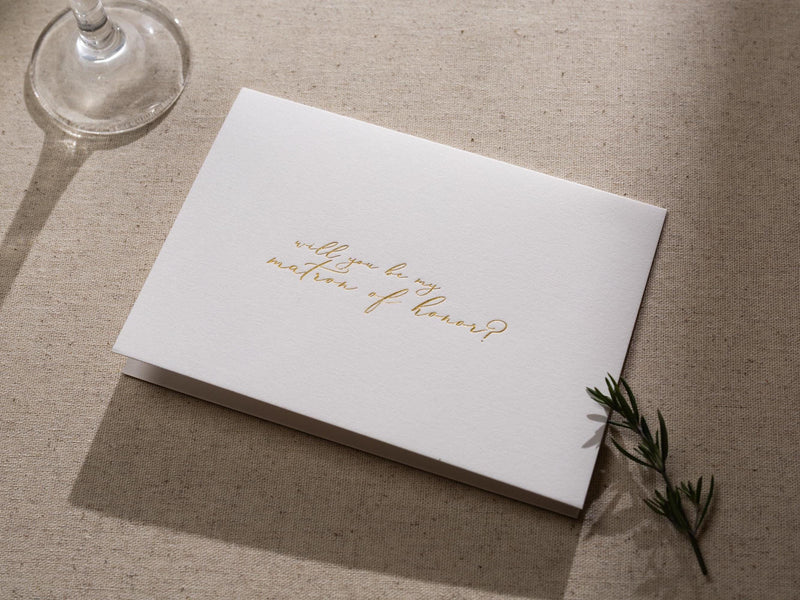 Gold Embossed Folded Card w/ Envelope (Matron) - Matron Of Honor Proposal Card Wedding Party Invitation Planning Stationery Essential