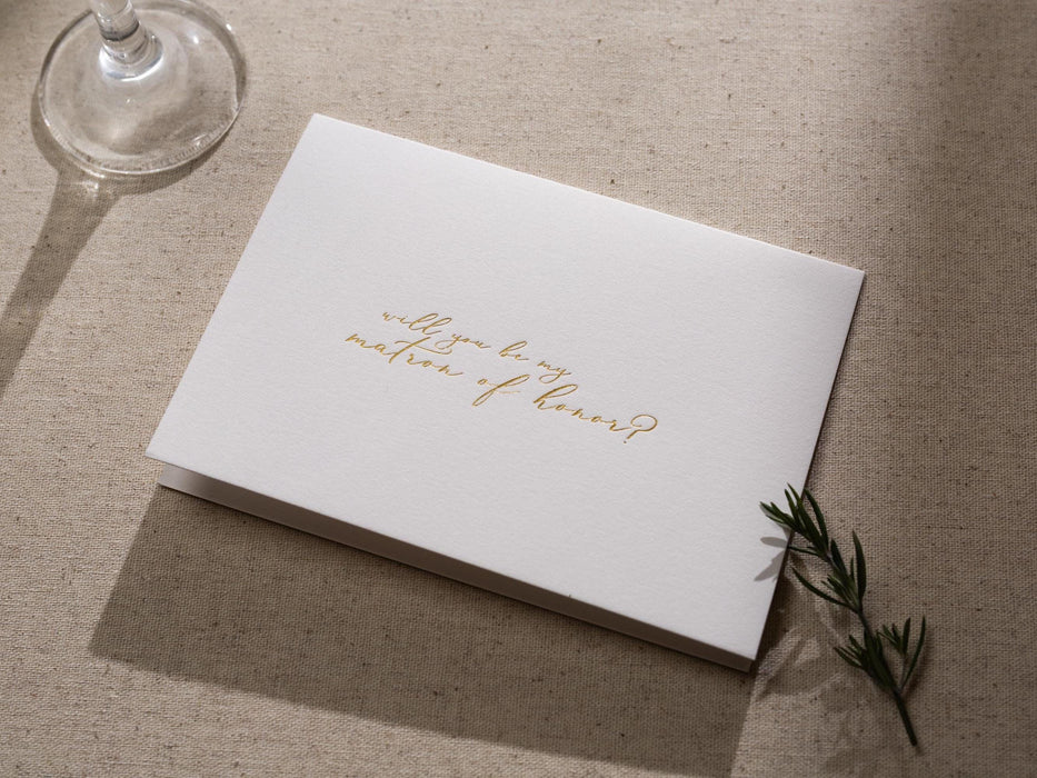 Gold Embossed Folded Card w/ Envelope (Matron) - Matron Of Honor Proposal Card Wedding Party Invitation Planning Stationery Essential