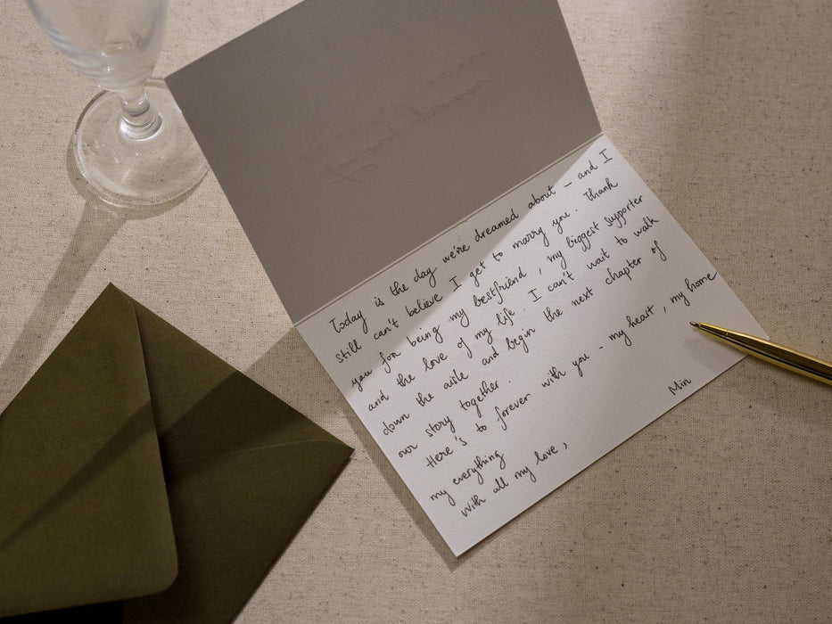 Gold Embossed Folded Card w/ Envelope (Bride) - To My Bride On Our Wedding Day Card From Groom Letter Stationery Modern Simple Minimalist