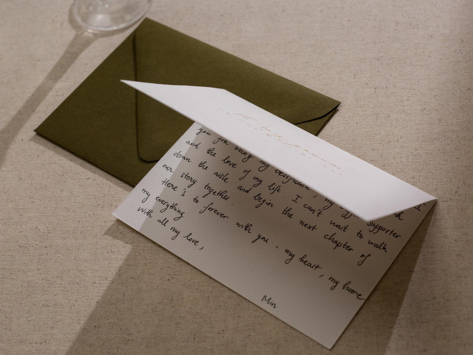 Gold Embossed Folded Card w/ Envelope (Groom) - Wedding Day Card For Groom From Bride Elegant Message Romantic Wedding Morning Gift For Him