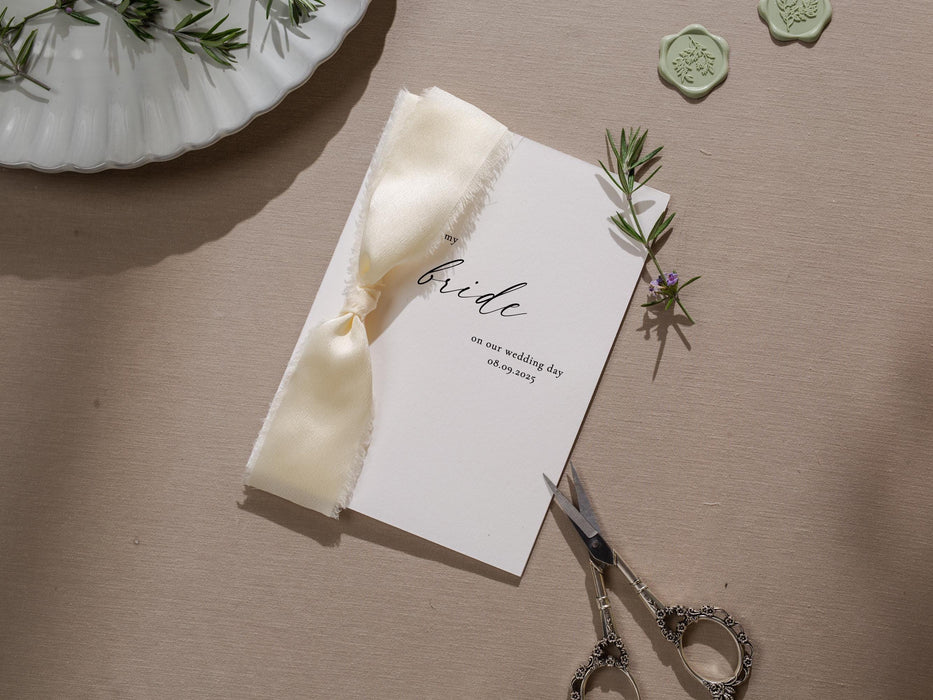 Wedding day folded card w/ envelope (d4) - to my husband wife groom bride on our wedding day custom date on card ribbon envelope 4.5x6.25"