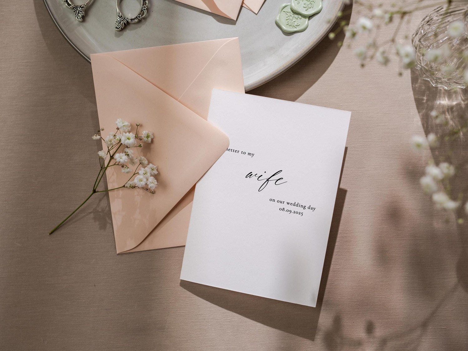 Wedding day folded card (d4) - to my husband wife groom bride love on our wedding day custom date on card includes envelope 4.5x6.25"