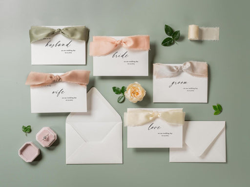 Wedding day folded card w/ envelope (d4) - to my husband wife groom bride on our wedding day custom date on card ribbon envelope 4.5x6.25"