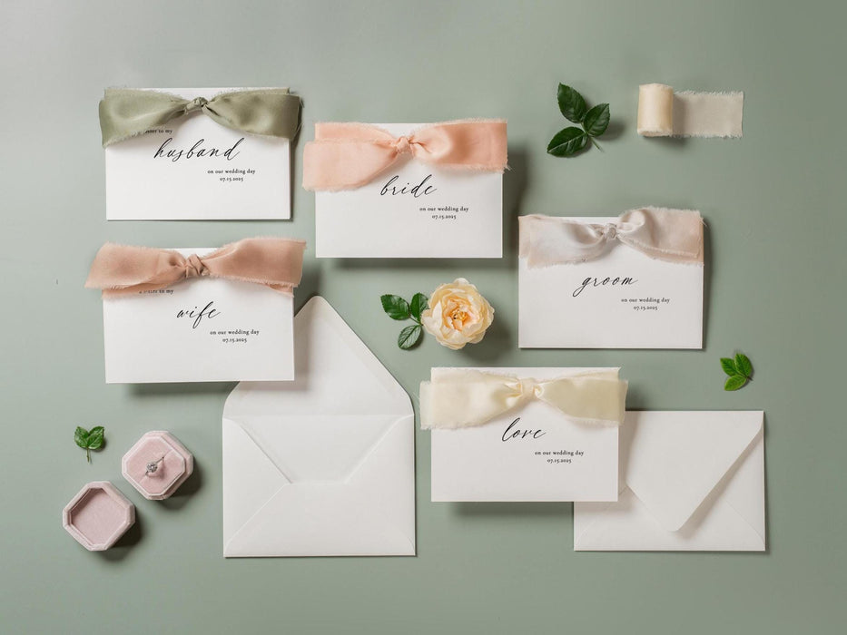 Wedding day folded card w/ envelope (d4) - to my husband wife groom bride on our wedding day custom date on card ribbon envelope 4.5x6.25"