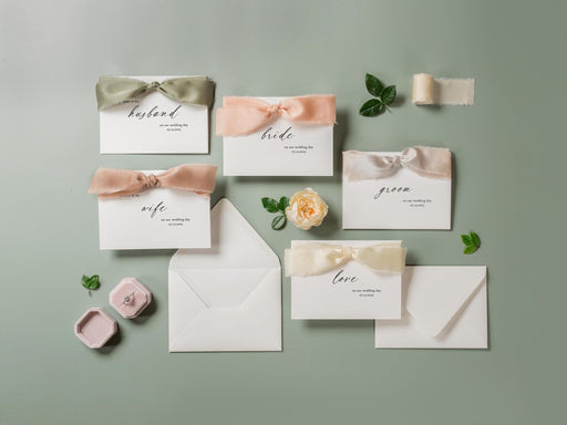 Wedding day folded card w/ envelope (d4) - to my husband wife groom bride on our wedding day custom date on card ribbon envelope 4.5x6.25"