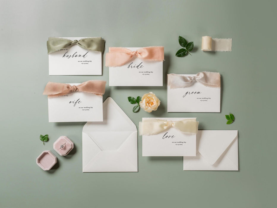 Wedding day folded card w/ envelope (d4) - to my husband wife groom bride on our wedding day custom date on card ribbon envelope 4.5x6.25"