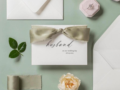 Wedding day folded card w/ envelope (d4) - to my husband wife groom bride on our wedding day custom date on card ribbon envelope 4.5x6.25"