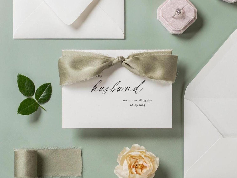 Wedding day folded card w/ envelope (d4) - to my husband wife groom bride on our wedding day custom date on card ribbon envelope 4.5x6.25"