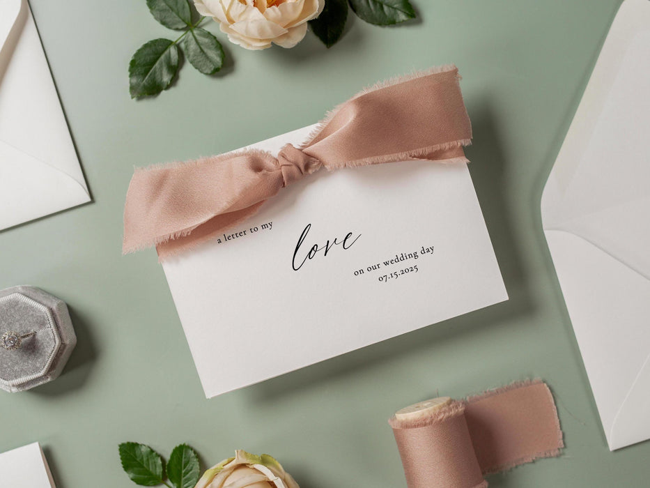 Wedding day folded card w/ envelope (d4) - to my husband wife groom bride on our wedding day custom date on card ribbon envelope 4.5x6.25"