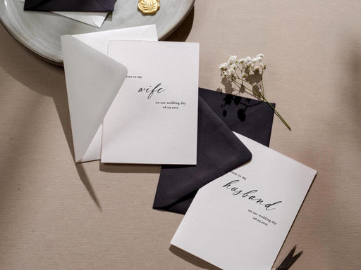 Wedding day folded card (d4) - to my husband wife groom bride love on our wedding day custom date on card includes envelope 4.5x6.25"