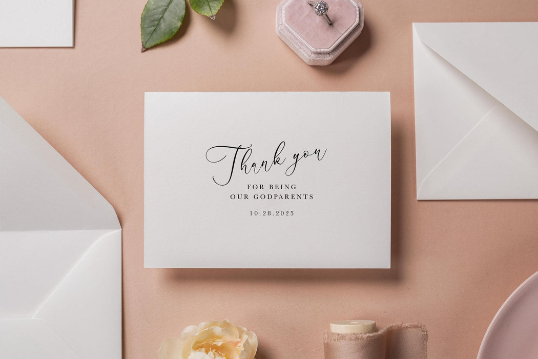 Thank you wedding day folded card (d18) - custom personalized name date card for officiant host priest pastor god parents moh mil 4.5x6.25"