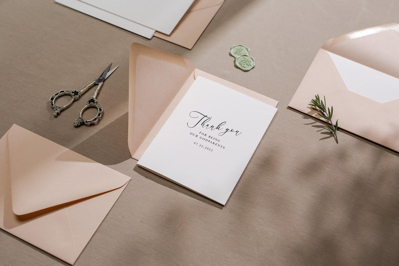 Thank you wedding day folded card (d18) - custom personalized name date card for officiant host priest pastor god parents moh mil 4.5x6.25"