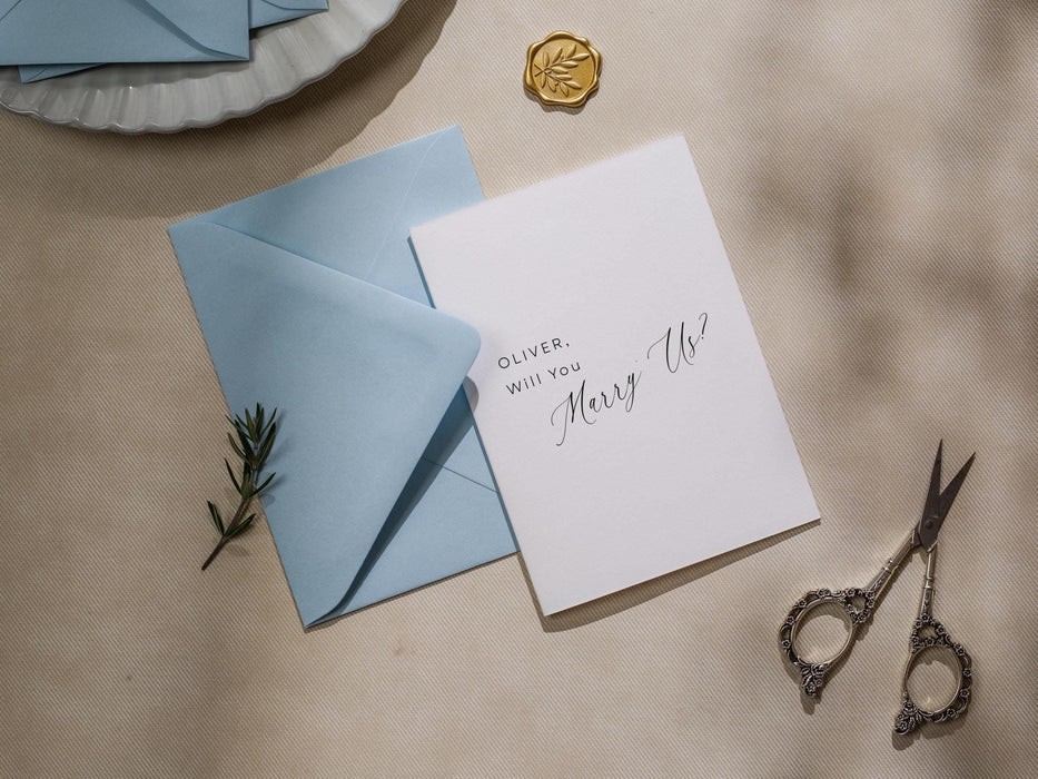 Will you marry us? wedding day folded card (d11) - custom name personalized sponsor officiant godparent host blank cards 4.5x6.25"