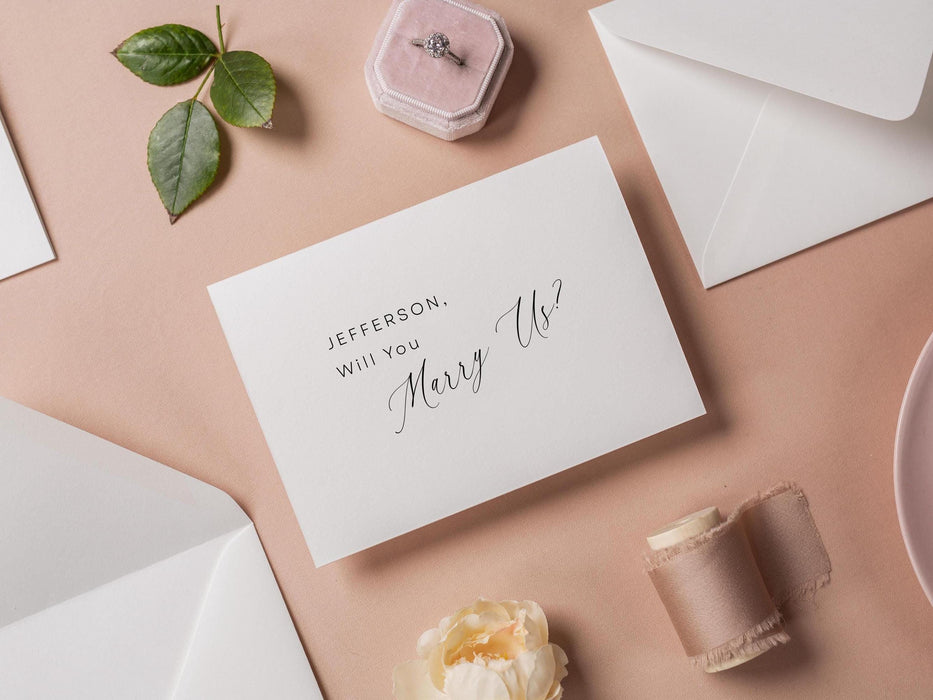 Will you marry us? wedding day folded card (d11) - custom name personalized sponsor officiant godparent host blank cards 4.5x6.25"