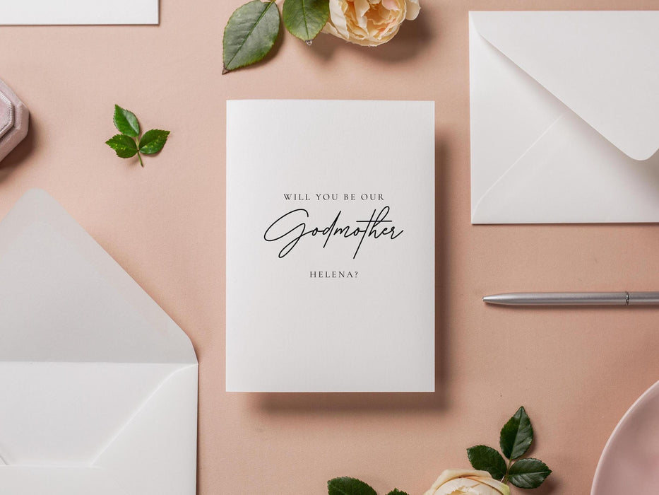 Will you be our? wedding day folded card (d14) - custom personalized name sponsor officiant godparent godmother godfather moh host 4.5x6.25"