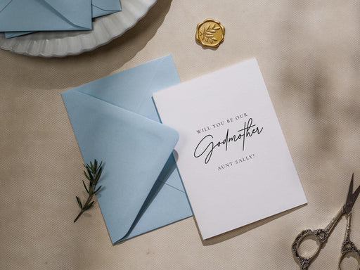 Will you be our? wedding day folded card (d14) - custom personalized name sponsor officiant godparent godmother godfather moh host 4.5x6.25"