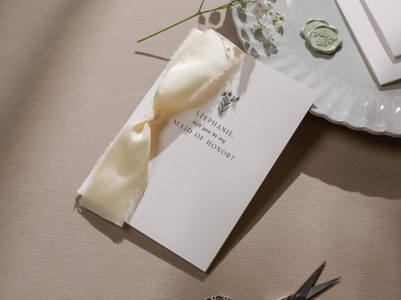 Will You Be My? Proposal Cards w/ Ribbon (D6) - Bridesmaid, Maid of Honor, Groomsman, Flower Girl, Officiant, Wedding Party, 4.5x6.25"