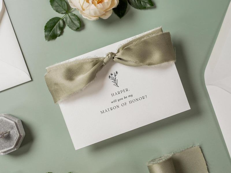 Will You Be My? Proposal Cards w/ Ribbon (D6) - Bridesmaid, Maid of Honor, Groomsman, Flower Girl, Officiant, Wedding Party, 4.5x6.25"