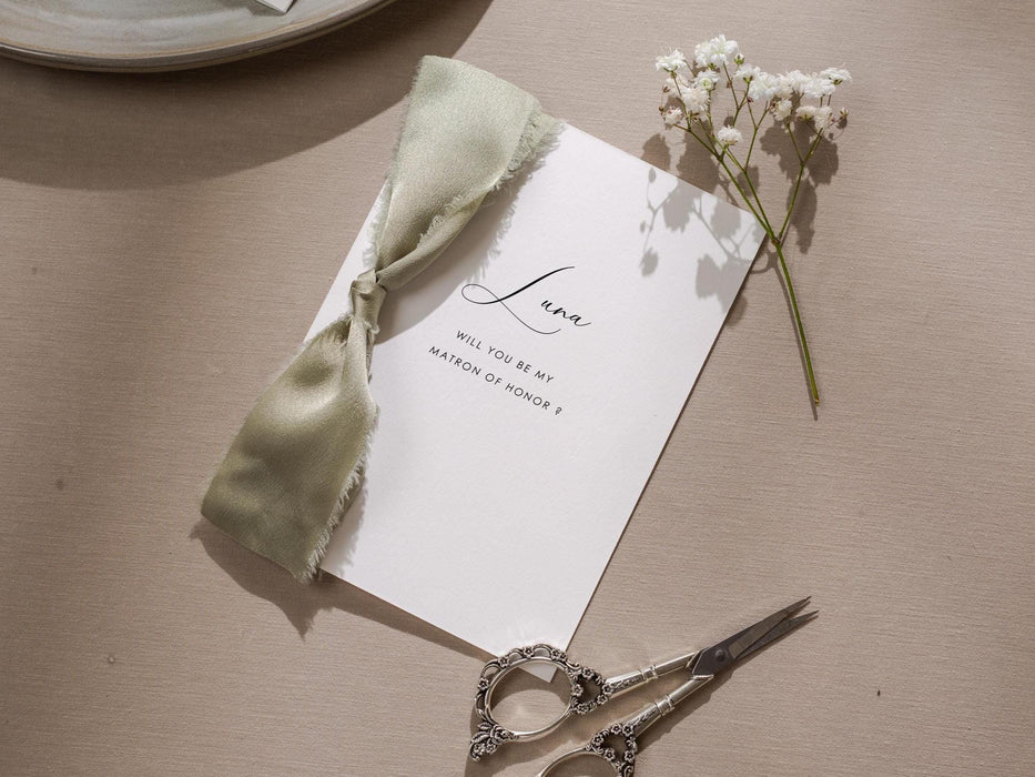 Will You Be My? Proposal Cards w/ Ribbon (D7) - Maid of Honor, Groomsmen, Flower Girl, Ring Bearer, Wedding Party, 4.5x6.25"