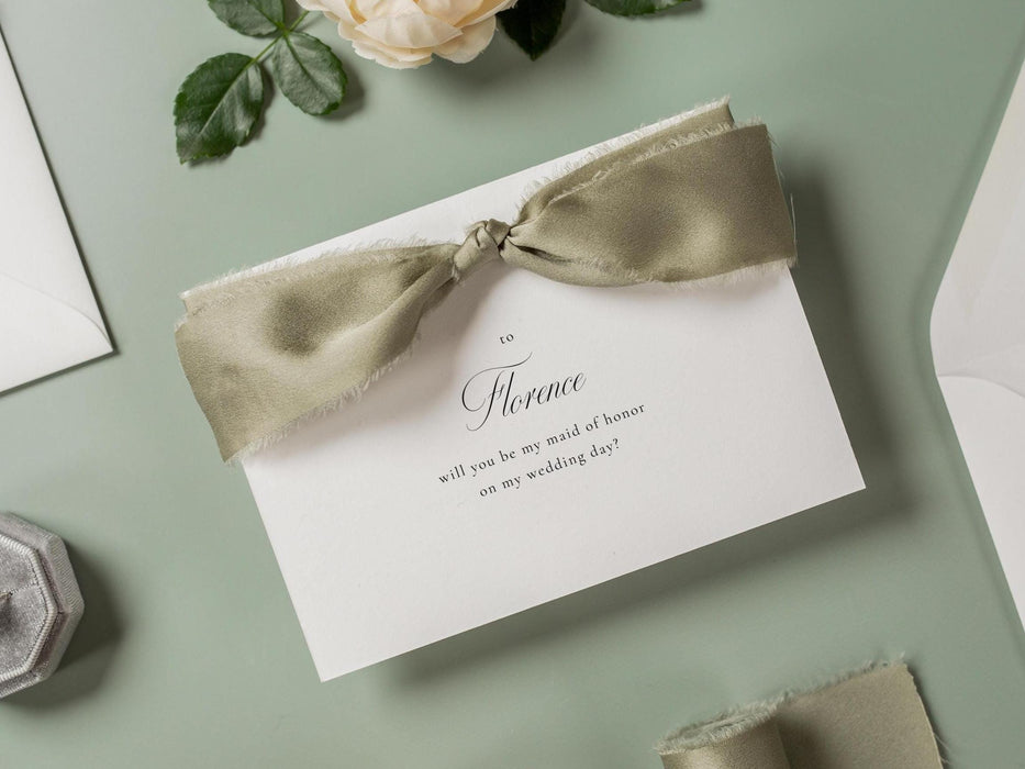 Will You Be My? Proposal Cards w/ Ribbon (D8) - Bridesmaid, Maid of Honor, Groomsman, Flower Girl, Officiant, Wedding Party, 4.5x6.25"
