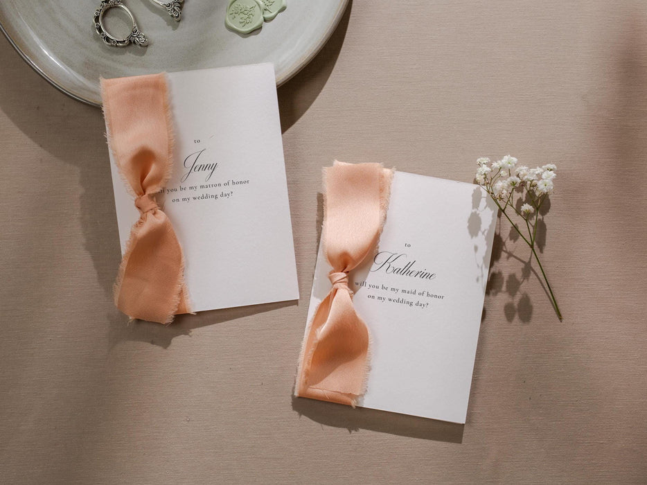 Will You Be My? Proposal Cards w/ Ribbon (D8) - Bridesmaid, Maid of Honor, Groomsman, Flower Girl, Officiant, Wedding Party, 4.5x6.25"