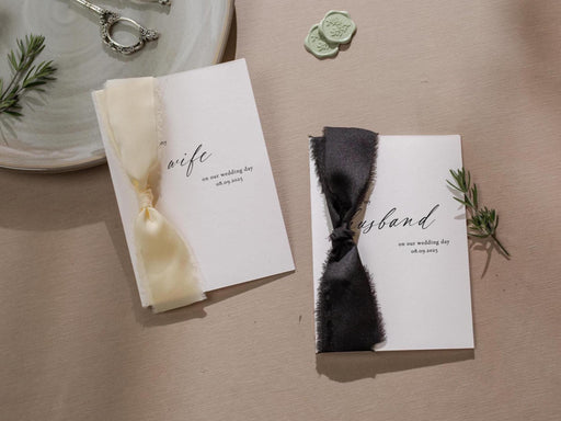 Wedding day folded card w/ envelope (d4) - to my husband wife groom bride on our wedding day custom date on card ribbon envelope 4.5x6.25"