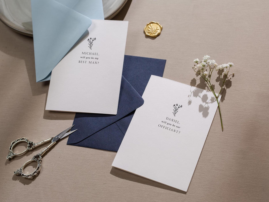 Will You Be My? Proposal Cards w/ Envelope (D6) - Bridesmaid, Maid of Honor, Groomsman, Flower Girl, Officiant, Wedding Party, 4.5x6.25"