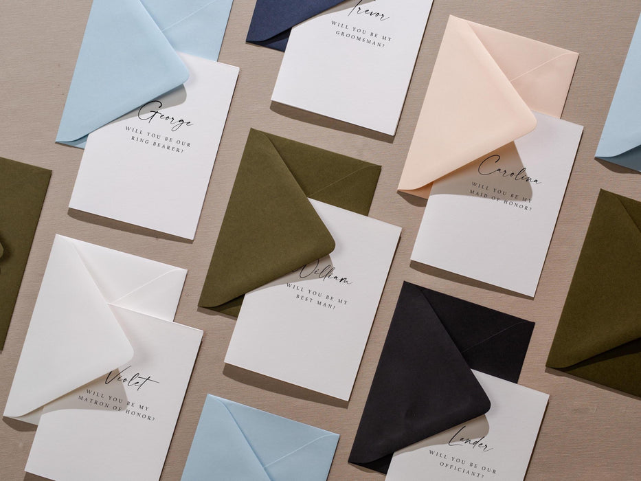 Will You Be My? Proposal Cards w/ Envelope (D10) - Bridesmaid, Maid of Honor, Groomsman, Flower Girl, Officiant, Wedding Party, 4.5x6.25"