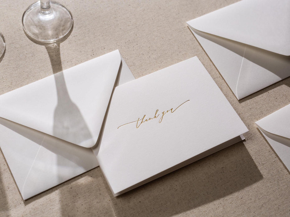 Gold Embossed Folded Card w/ Envelope (TY1) - 4.5 x 6.25 Modern Minimalist Letter Stationery Set Thank You Notes Engagement Wedding Shower