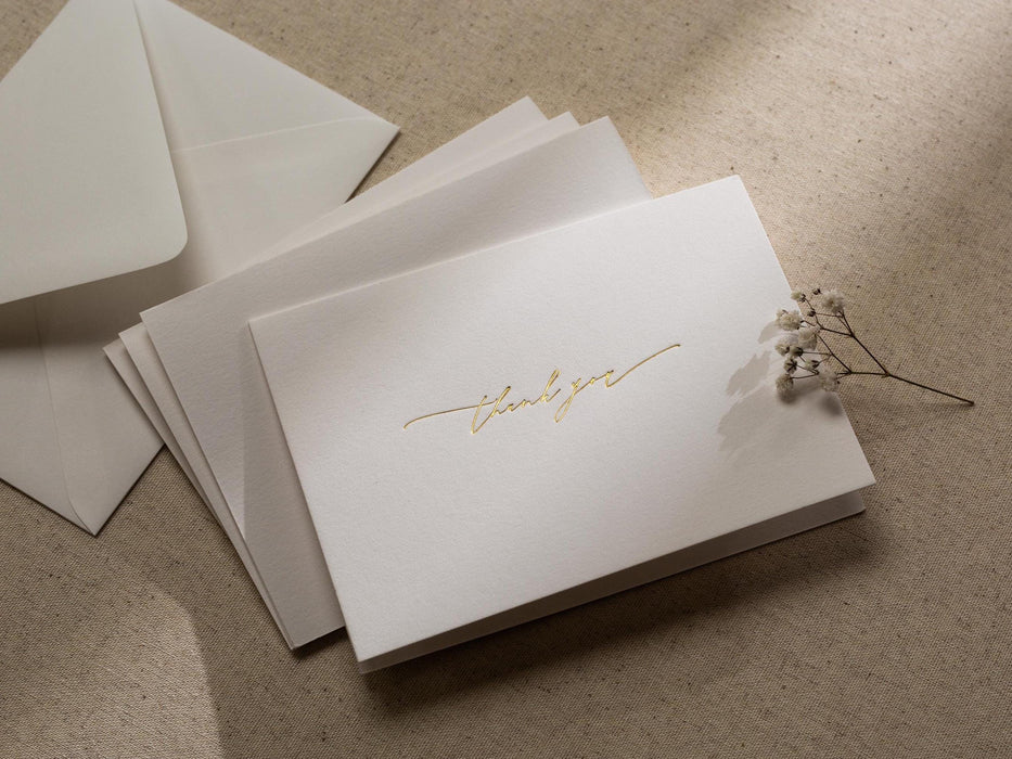 Gold Embossed Folded Card w/ Envelope (TY1) - 4.5 x 6.25 Modern Minimalist Letter Stationery Set Thank You Notes Engagement Wedding Shower