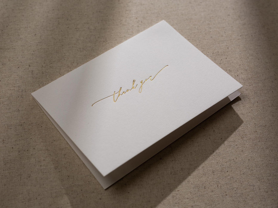 Gold Embossed Folded Card w/ Envelope (TY1) - 4.5 x 6.25 Modern Minimalist Stationery Set Thank You Letter Notes Engagement Wedding Shower