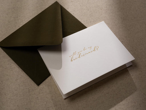 Gold Embossed Folded Card w/ Envelope (Bridesmaid) - Wedding Party Stationery Bridesmaid Proposal Card Will You Be My Bridesmaid Request