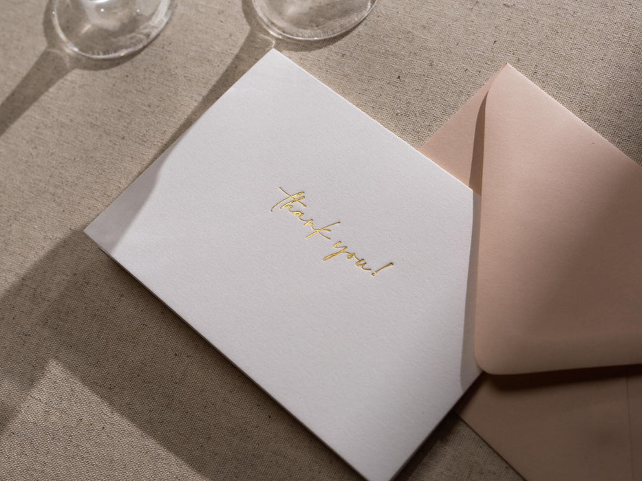 Gold Embossed Folded Card w/ Envelope (TY2) - 4.5 x 6.25 Simple Stationery Foil Pressed Letter Set Cursive Thank You Letter Business Wedding