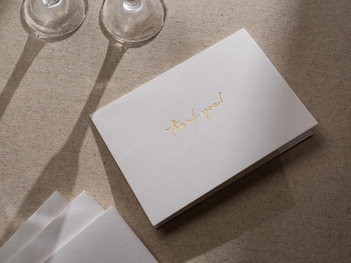 Gold Embossed Folded Card w/ Envelope (TY2) - 4.5 x 6.25 Simple Stationery Foil Pressed Letter Set Cursive Thank You Letter Business Wedding