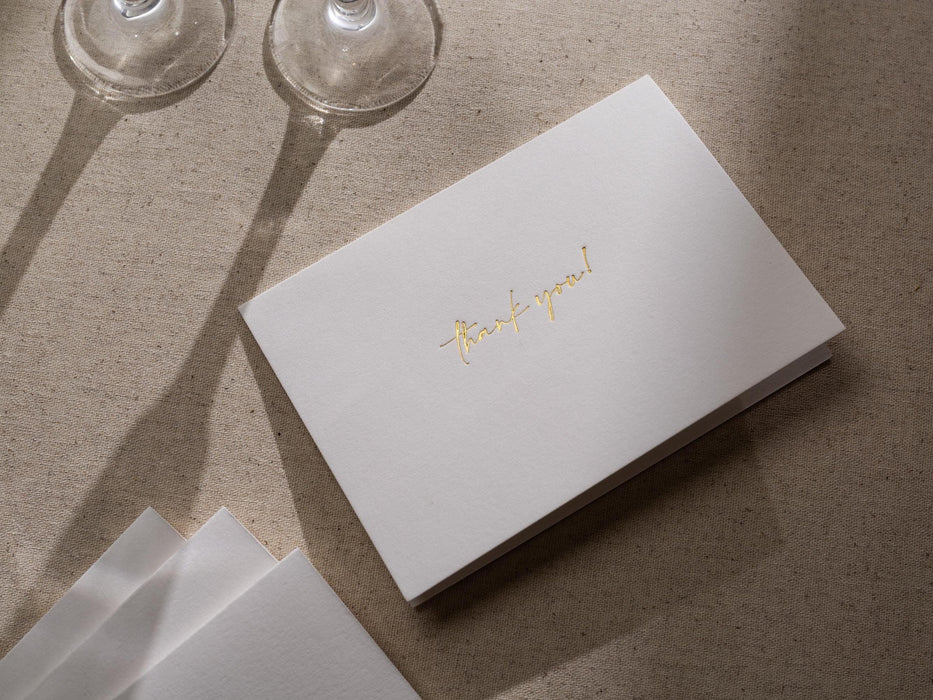 Gold Embossed Folded Card w/ Envelope (TY2) - 4.5 x 6.25 Simple Stationery Foil Pressed Letter Set Cursive Thank You Letter Business Wedding