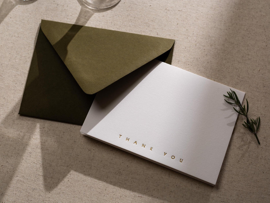 Gold Embossed Folded Card w/ Envelope (TY3) - Gold Foil Stamped Minimalist Thank You Card Blank Wedding Business Client Party Classic Simple