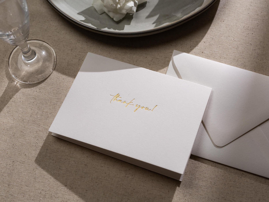 Gold Embossed Folded Card w/ Envelope (TY2) - 4.5 x 6.25 Classic Stationery Foil Pressed Letter Set Thank You Note Wedding Bridal Shower