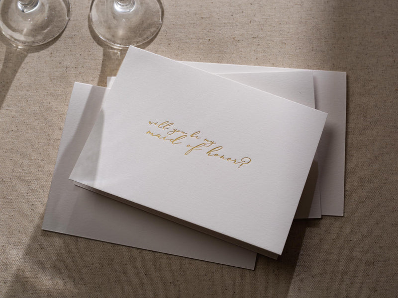Gold Embossed Folded Card w/ Envelope (Maid) - Will You Be My Maid Of Honor Elegant Bridesmaid Proposal Card Wedding Planning Essential