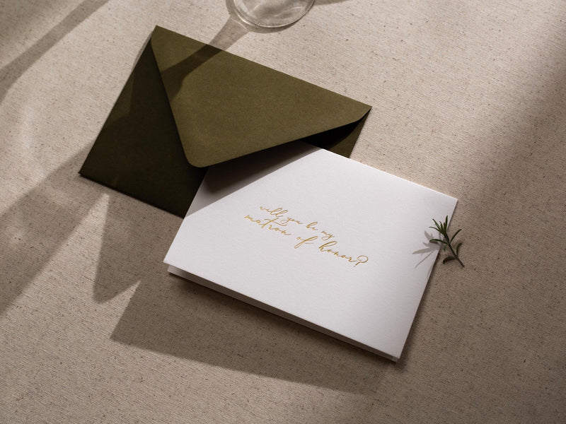 Gold Embossed Folded Card w/ Envelope (Matron) - Matron Of Honor Proposal Card Wedding Party Invitation Planning Stationery Essential