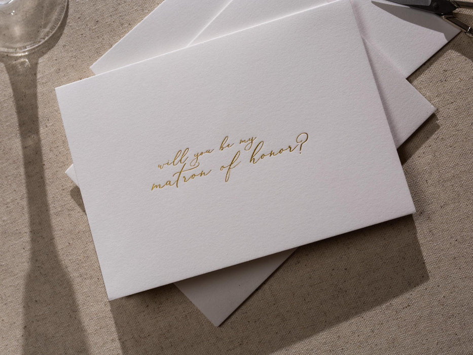 Gold Embossed Folded Card w/ Envelope (Matron) - Matron Of Honor Proposal Card Wedding Party Invitation Planning Stationery Essential