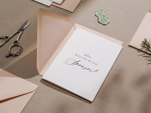 Will you be our? wedding day folded card (d13) - custom personalized sponsor officiant godparent host godmother godfather cards 4.5x6.25"