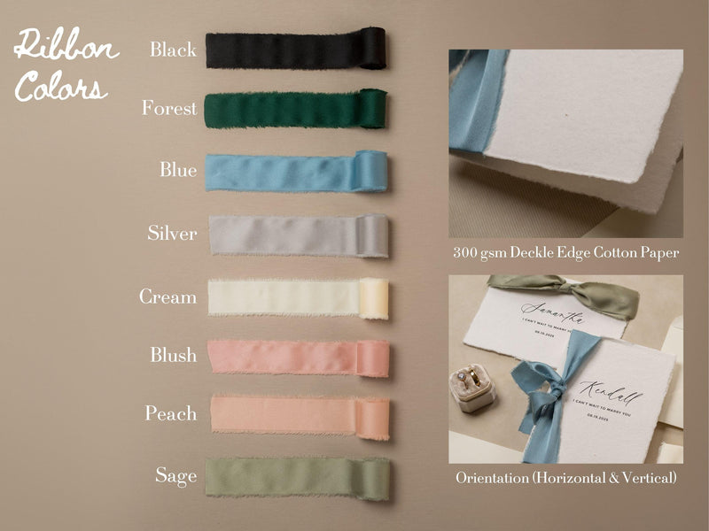 Deckle Edge Wedding Day Folded Card (D19) - to my husband wife groom bride on our wedding day personalized custom name date ribbon 5x7"