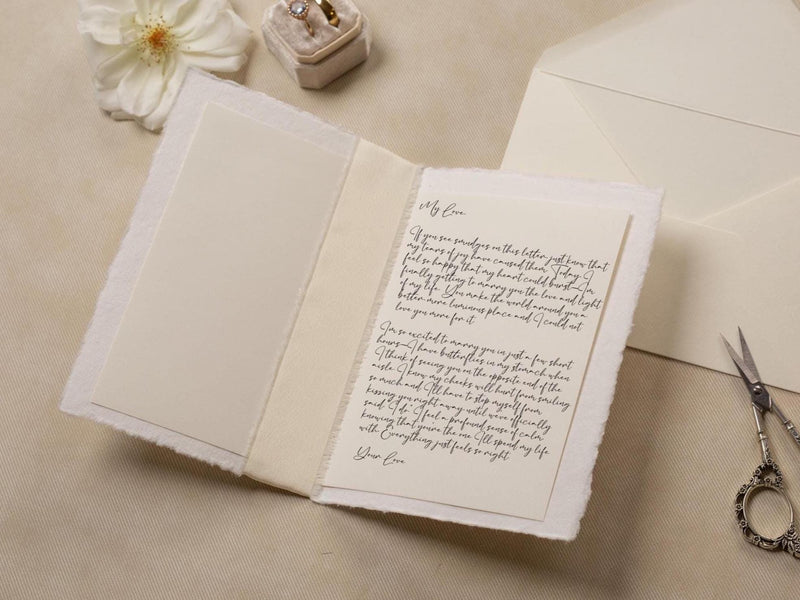 Deckle Edge Wedding Day Card (D22) - Today Tomorrow Always, to my husband wife bride groom personalized custom name date ribbon, 5x7"