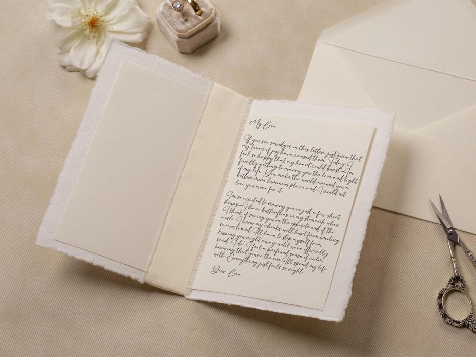 Deckle Edge Wedding Day Card (D22) - Today Tomorrow Always, to my husband wife bride groom personalized custom name date ribbon, 5x7"