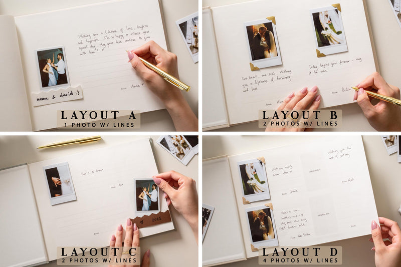 Interchangeable Photo Guest Book (D4) - 11.5 x 8.5 Custom Wedding Instax Polaroid Instant Pictures Signing Book Reception Party Scrapbook
